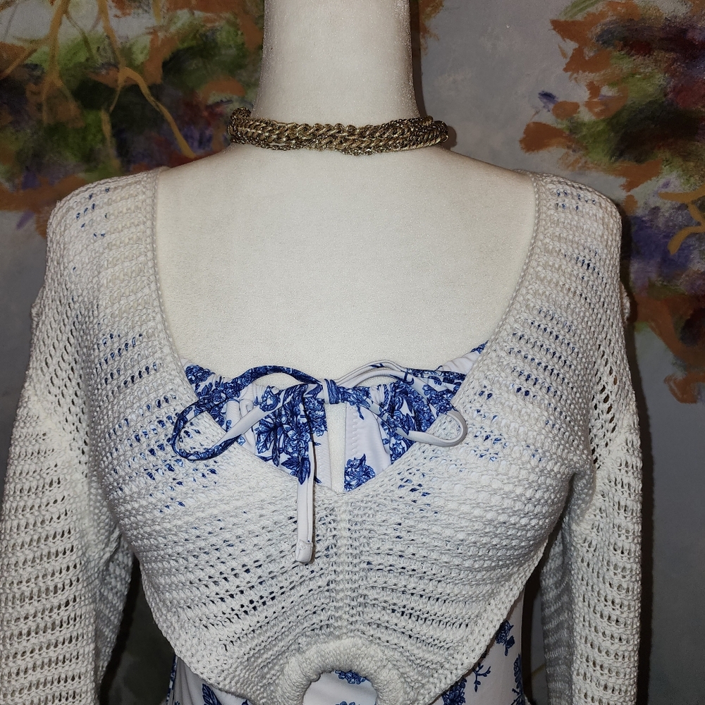 NWT White Crochet Long Sleeve Dress
